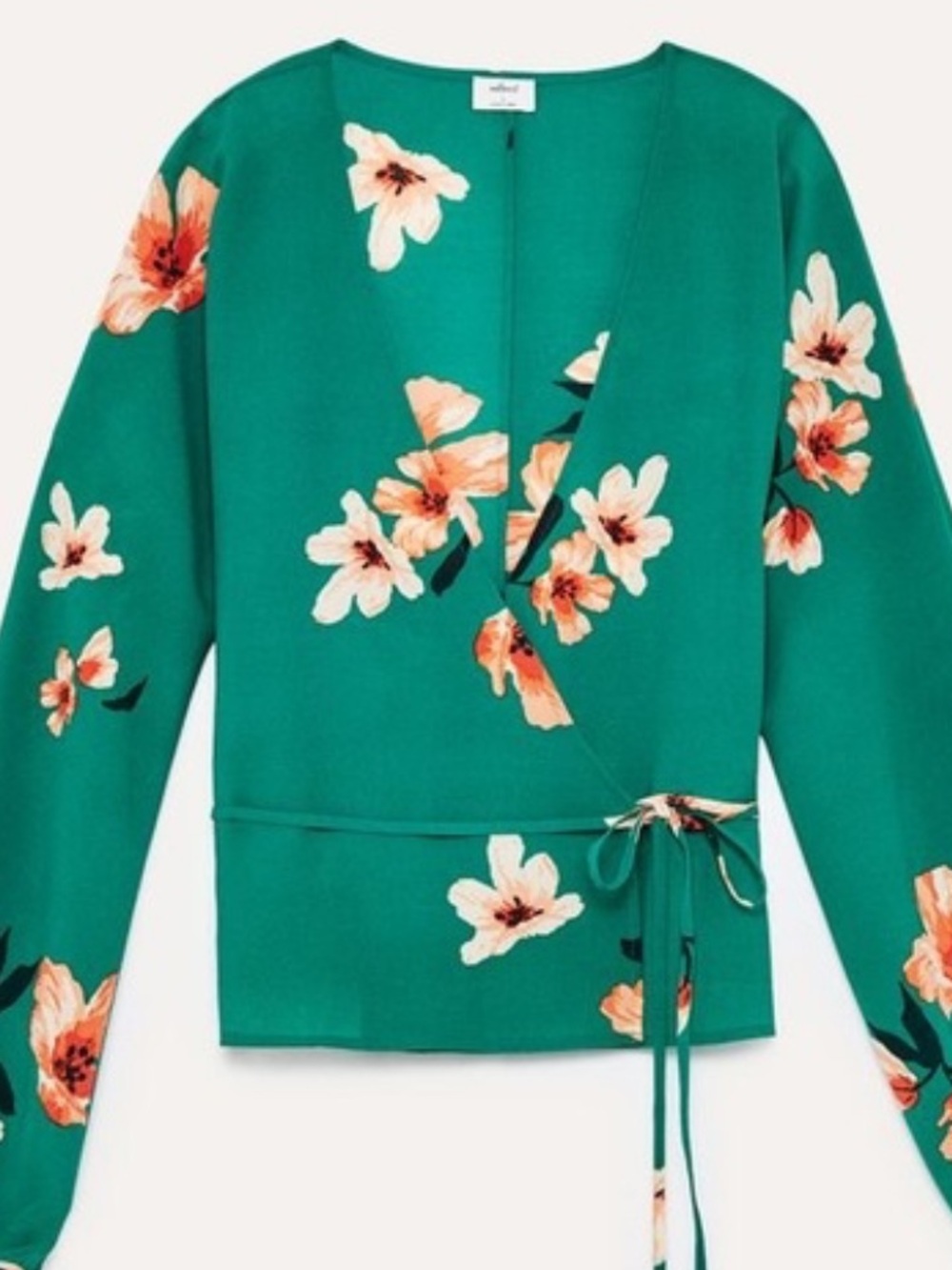 Aritzia Wilfred Green Floral Wrap Blouse with Orange Accents Size M